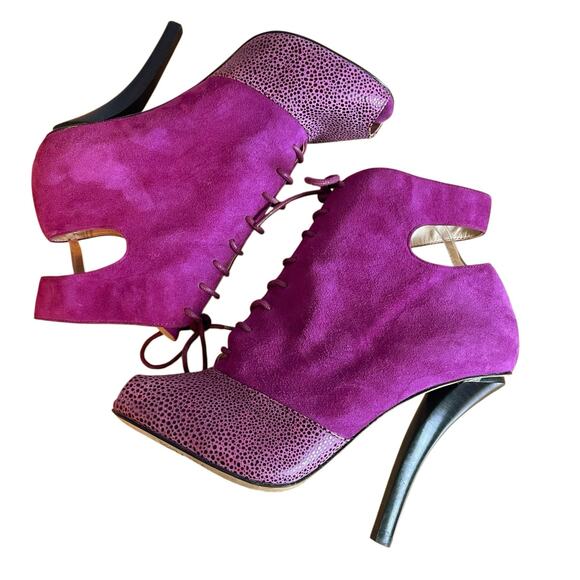 Askalice Peep Toe Lace Up Bootie Fuchsia Pink High Heel Size 9/40 - Picture 6 of 9